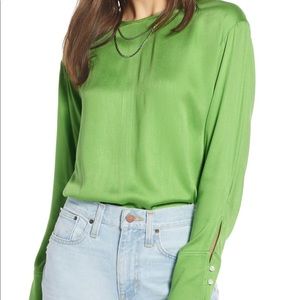 Something Navy Green Blouse Size Small